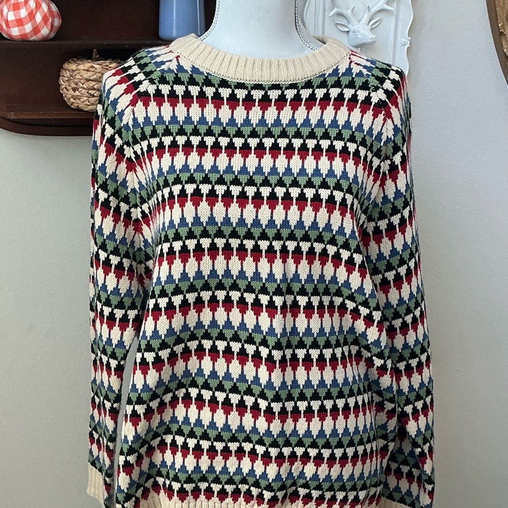 Anthropologie Womens Pepaloves Taylor Oversized Scale Print Sweater Sz L